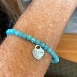 Tiffany & Co. Please Return To Tiffany Heart Tag Silver Amazonite Bead Bracelet